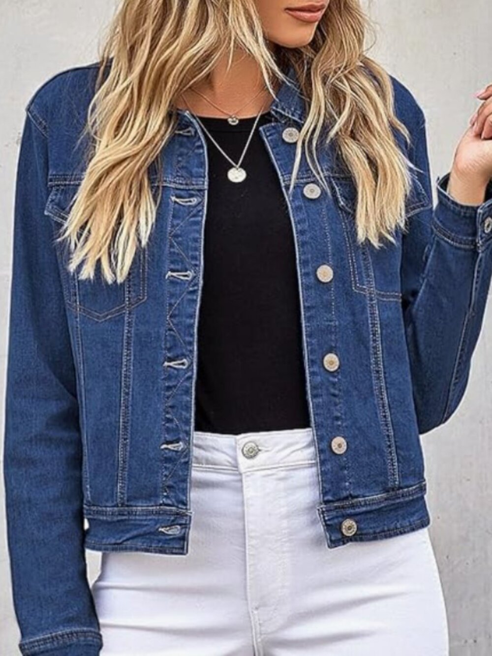 Women's Button Down Fitted Denim Jean Jacket - Picture 3 of 3